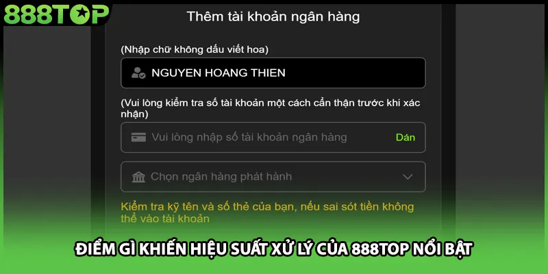 Điểm gì khiến hiệu suất xử lý của 888TOP nổi bật