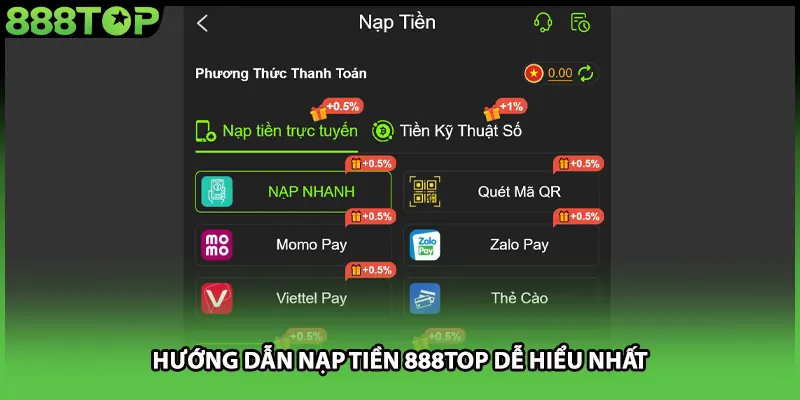 Hướng dẫn nạp tiền 888TOP dễ hiểu nhất